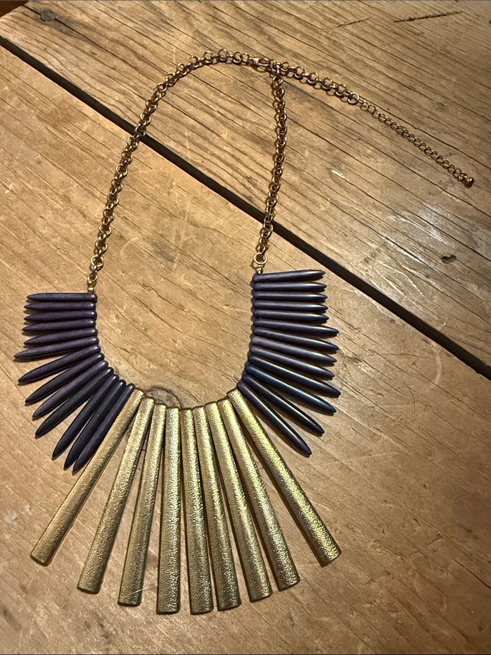 Gold and Purple Spike Bib Necklace - Women's Statement Jewelry